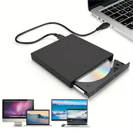 External CD DVD Drive, USB 2.0 Slim Protable External CD-RW Drive DVD-RW Burner Writer Player for Laptop Notebook PC Desktop Computer