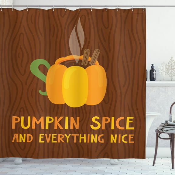 Ambesonne Pumpkin Spice Shower Curtain, Cozy Feel Coffee Mug, 69"Wx84"L, Orange and Redwood