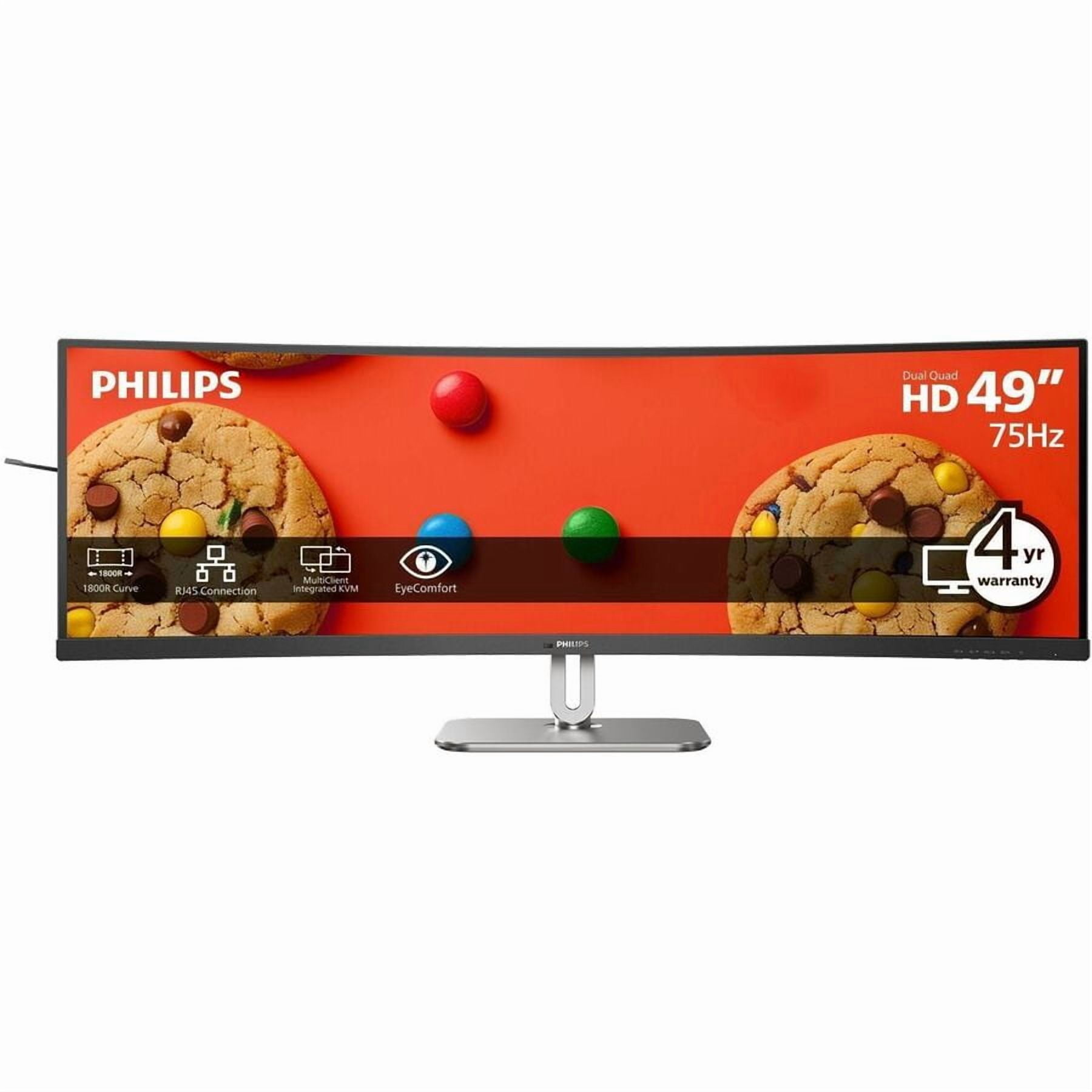 Philips 49B2U5900C 49" Class Dual Quad HD (DQHD) Curved Screen LED Monitor, 32:9, Textured Silver