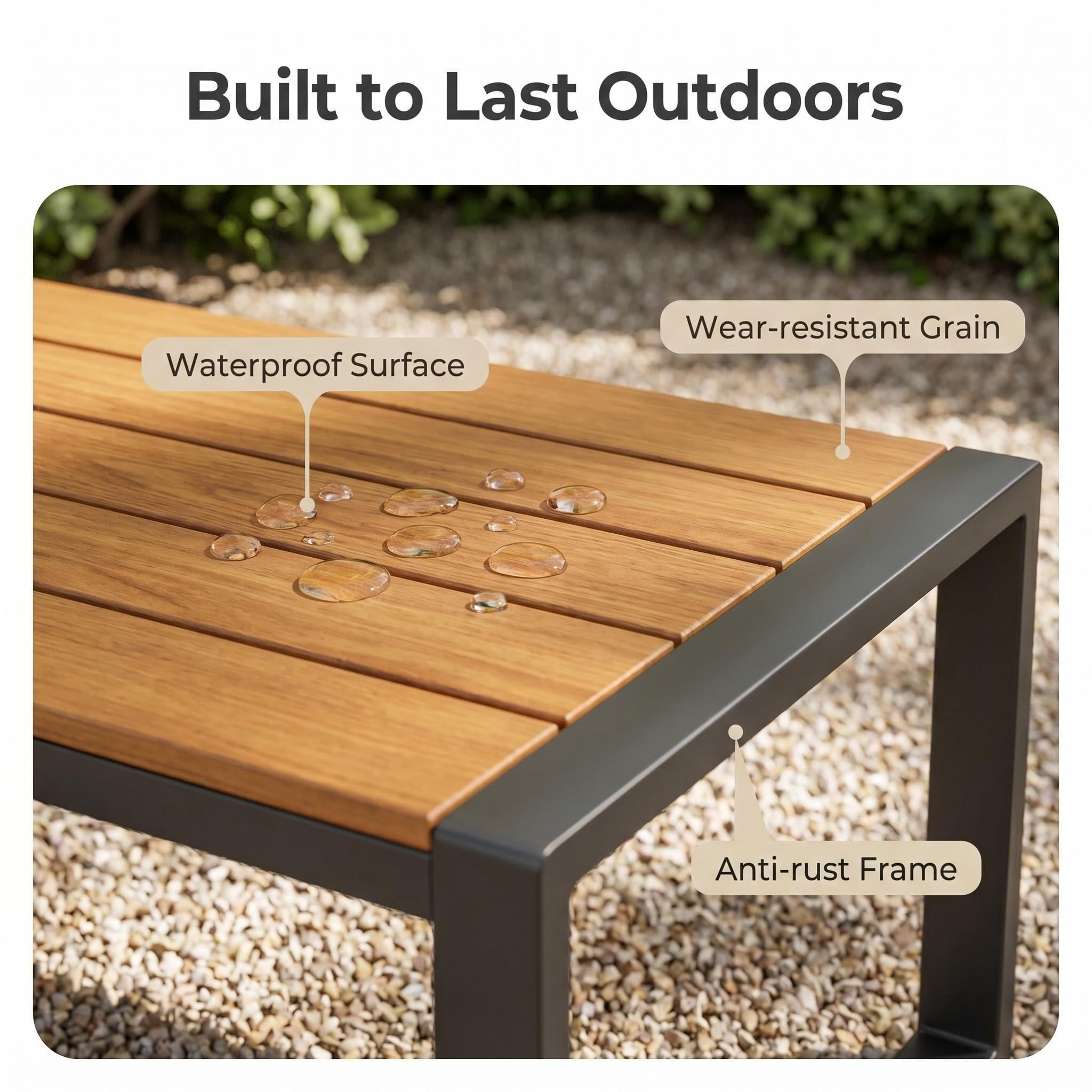 Outdoor Furniture Set, Lofka Patio Sectional Furniture Set with Rectangle Wooden Table and Heavy-Duty Metal Frame, Seating for 4, Gray Cushion