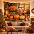 thumbnail image 3 of Autumn Harvest Still Life by a Golden Forest, Cozy Rustic for Nature Lovers, Seasonal Wall Art, Thanksgiving Hostess Gift, Tapestry Wall Hanging for Dining Room and Den, 3 of 7