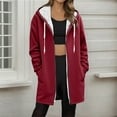 thumbnail image 2 of Women's Fleece Long Jackets Front Zip Hooded Drawstring Cardigan Thermal Casual Fall Winter Coat With Pockets (XXL, Wine), 2 of 5