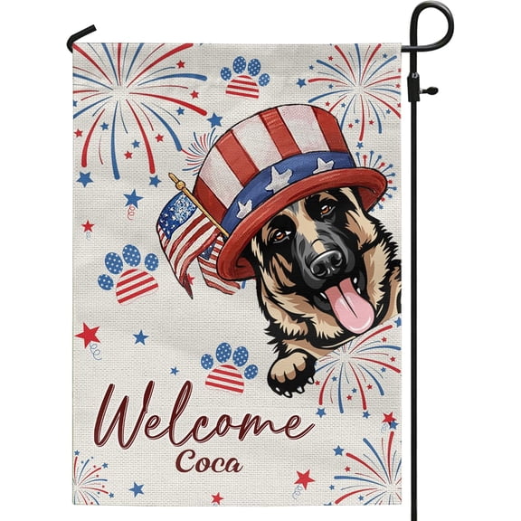 Personalized 4th of July Dog Garden Flag, Custom Double-Sided American Flag Design, 12 x 18 Inch Outdoor Yard and Garden Decor, 1 Dog