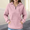 thumbnail image 4 of ManxiVoo Women's Waffle Knit Long Sleeve Half Zip Pullover with Pocket Autumn Winter Casual Comfortable Top M Size Pink, 4 of 7