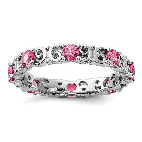 925 Sterling Silver Stackable Created Pink Sapphire Ring Size 9 Stackable Ring for Women