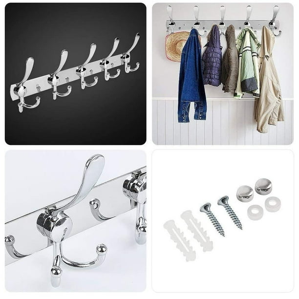 Zdew Coat Rack Wall Mounted Long,5 Tri Hooks For Hanging Coats, Coat Hooks Wall Mounted,wall Coat Hanger,hook Rack For Clothes,jacket,hats Silver