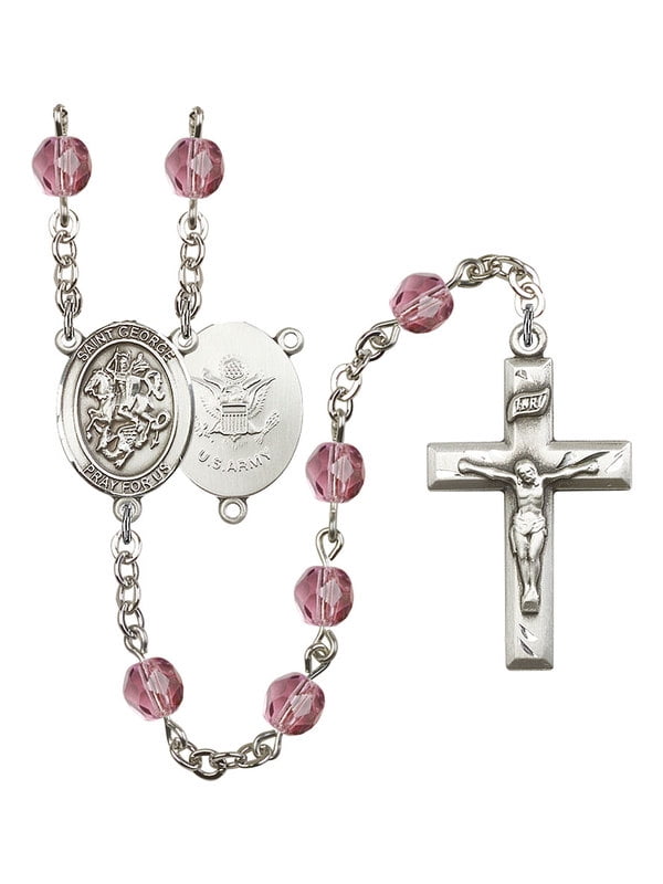 7 1/2 Inch Februay Birth Month Bead Rosary Bracelet with Patron Saint Petite Charm
