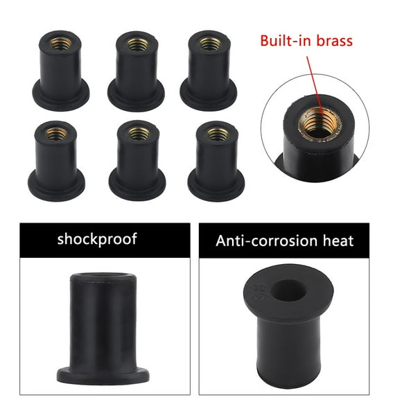WALFRONT 6pc M4 Durable Rubber Well Nuts Windshield Bolts for Motorcycles Kayak Canoe Boats, Rubber Well Nuts