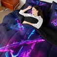thumbnail image 4 of Castle Fairy Teens Girls Boys Personalized Initial Letter J 7 Pieces Bedding Comforter Set,Abstract Gradient Full Bedding Set Lightweight,Alphabet Lightsaber Fitted Sheet Flat Sheet, 4 of 8