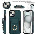 thumbnail image 5 of Wallet Case Compatible for iPhone 14, with 360° Rotation Ring Stand PU Leather Case Cover with Side Stretchy Fabric Card Holder for Women and Men for iPhone 14, Green, 5 of 8