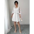 thumbnail image 4 of White Womens Elegant Floral Appliqué Chiffon Overlay A-Line Short Dress With Bell Sleeves, 4 of 6