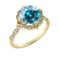 thumbnail image 5 of 14K Yellow Gold 3.25 ctw Blue Topaz Ring with Diamonds Flower Leaves Halo, 5 of 7