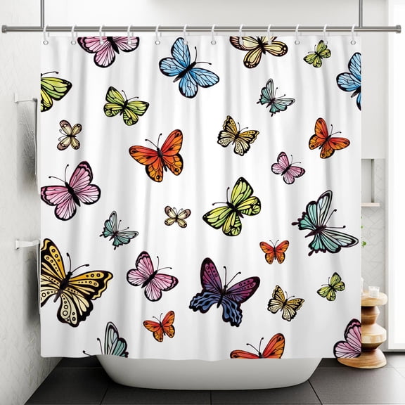 Butterfly Shower Curtain Colorful Bathroom Shower Curtain Watercolor Waterproof Fabric Bath Decor with Hooks 72"x72"