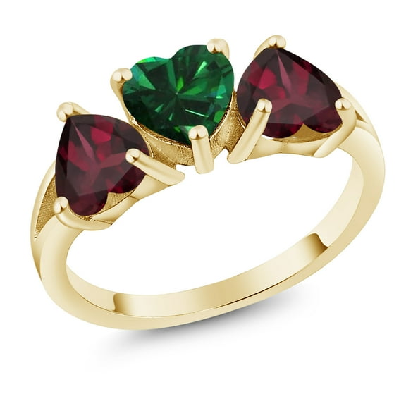Gem Stone King 18K Yellow Gold Plated Silver Simulated Emerald Red Rhodolite Garnet Ring for Women (2.12 Cttw, Size 5)