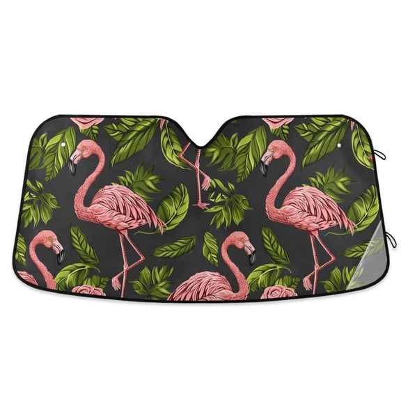 Flamingo Leaves Rose Car Windshield Sun Shade Foldable Car Front Window Visor Heat and UV Protection 53x23.5