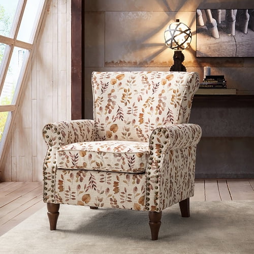 INCLAKE Knight Home Boaz Fabric Club Chair Yellow Floral Print
