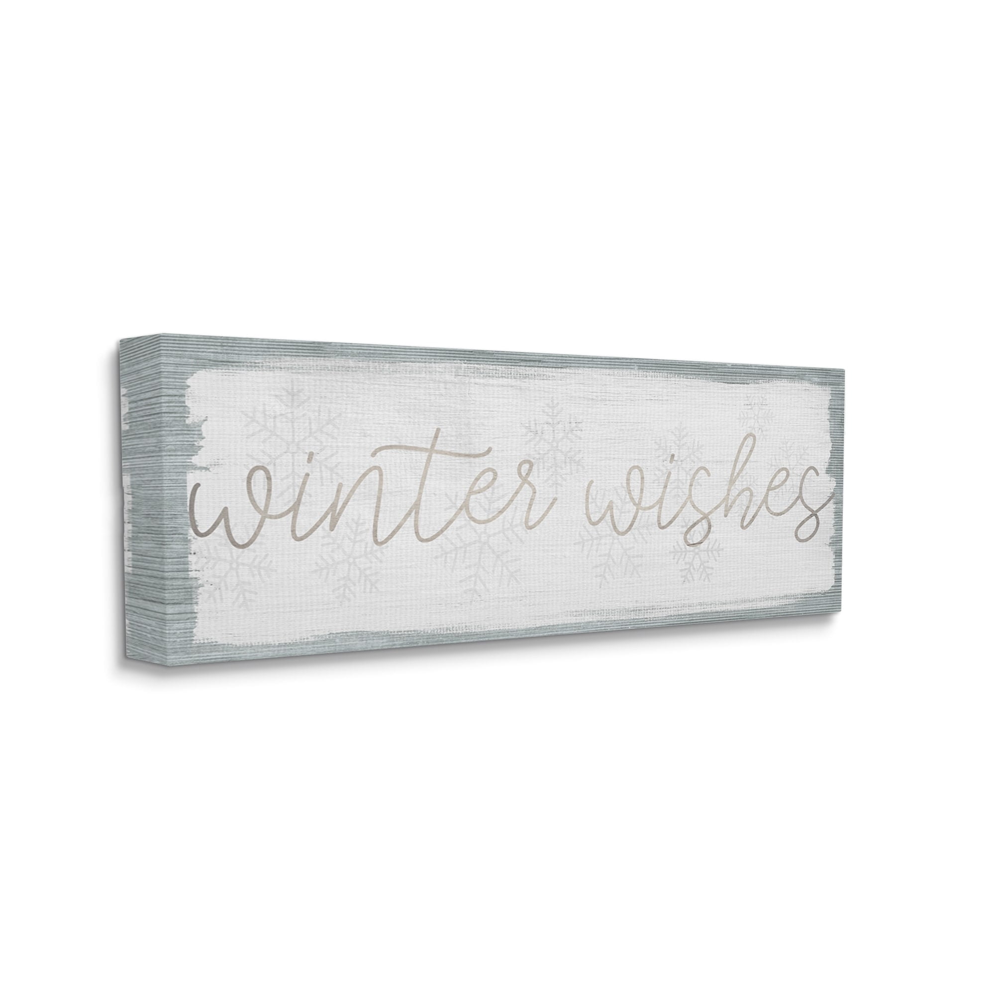Stupell Industries Rustic Winter Wishes Sentiment Soft Snowflake Pattern Graphic Art Gallery-Wrapped Canvas Print Wall Art, 24x10, by Daphne Polselli