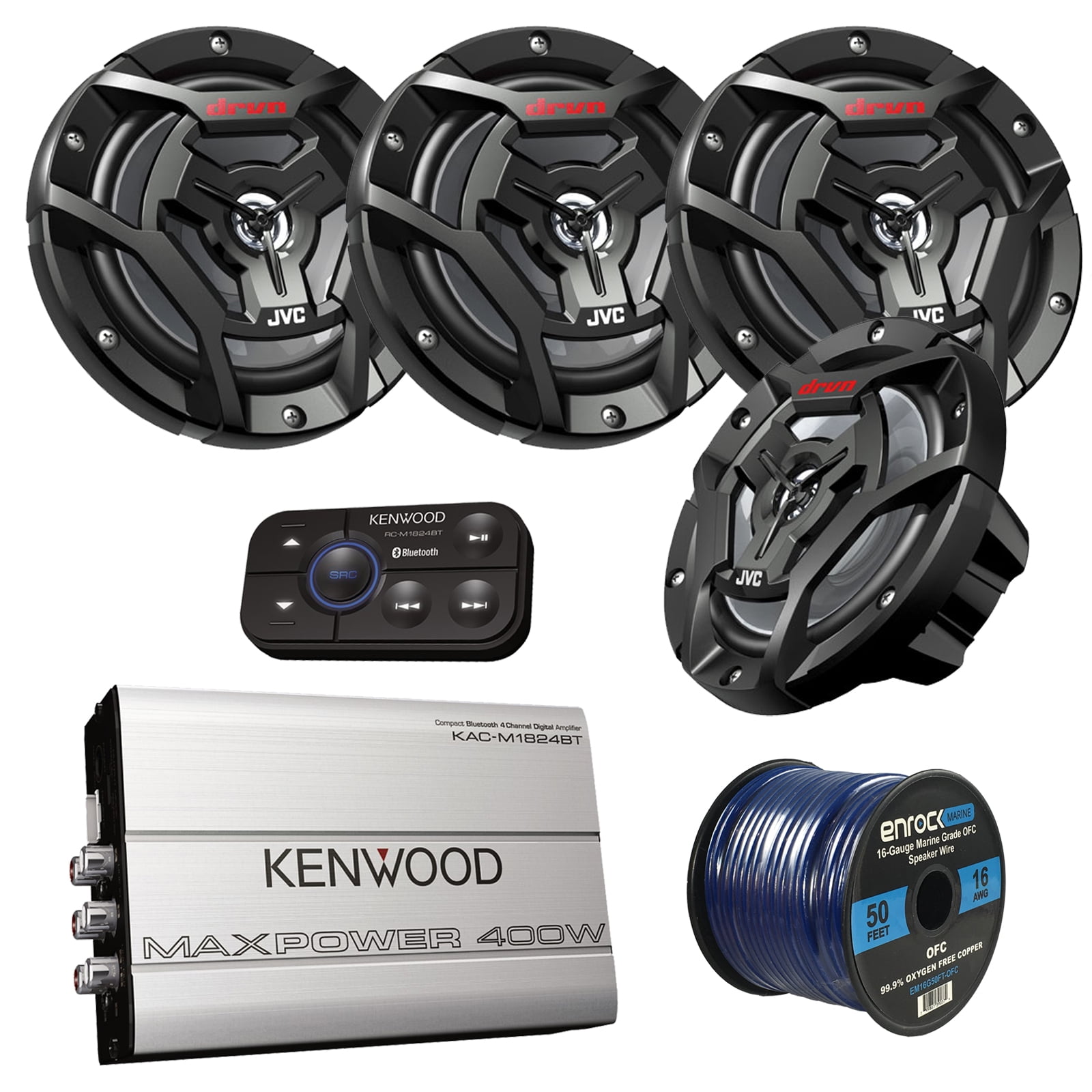 Marine Speaker And Amp Package 4x JVC CSDR6200M 100Watt 6.5" 2Way
