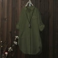 thumbnail image 2 of IROINNID Womens Long Sleeve V-Neck Shirts Loose Button Solid Lapel Pocket T-shirt Blouse Tops,Green, 2 of 4