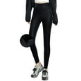 thumbnail image 2 of Brondbend Fleece Lined Leggings Women Thick Tights High Waisted Solid Leather Pants Warm Bottom Pants Slim Fall Winter Outdoor Activities Fashion Trousers,Black, 2 of 4