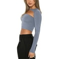 thumbnail image 3 of SAYOO Women's Spring Summer Slim Crop Tops Solid Color Long Sleeve Hollow Out Clubwear T-shirt, 3 of 5