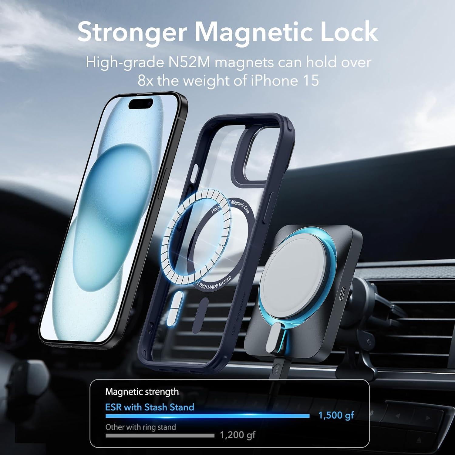 ESR Military Grade Protection Bumper Cell Phone Case for Apple iPhone 15, Blue