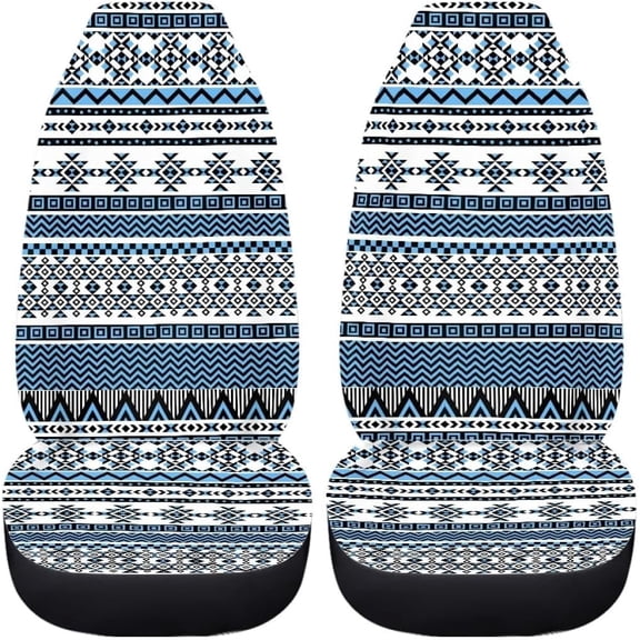 Verolix Mesh Fabric Car Seat Covers for Front Seats, 2-Pack Stretch Fit Auto Seat Protectors, Blue Geometric Print Seat Covers for SUV, Truck, Sedan, Van
