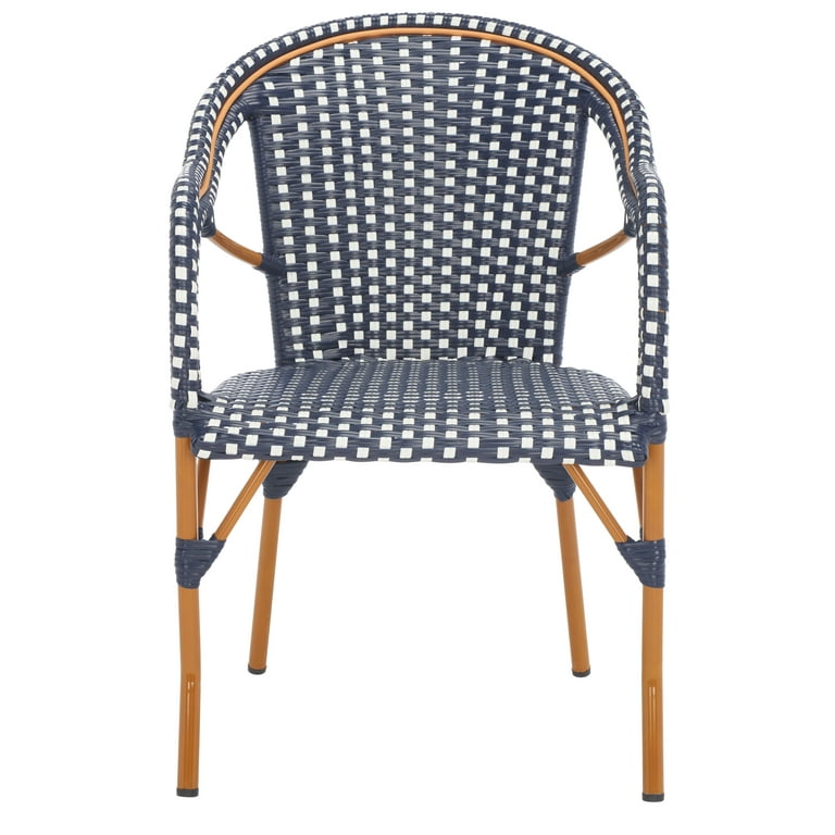 SAFAVIEH California Outdoor Patio Armchair Navy White Natural Set of 2