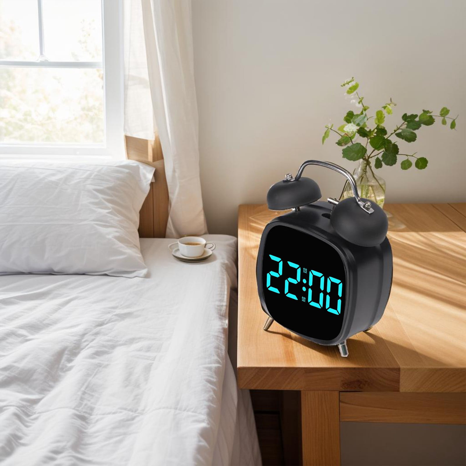 Digital Alarm Clock With Classic Twin Bell Design Led Display And Flexible Power Options For Home And Workplace