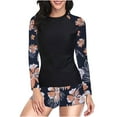 thumbnail image 1 of Traje de baño de dos piezas para mujer, trajes de baño para mujer, traje de baño de verano de dos piezas con estampado de manga larga y shorts para mujer, cómodo y con protección solar., 1 of 7