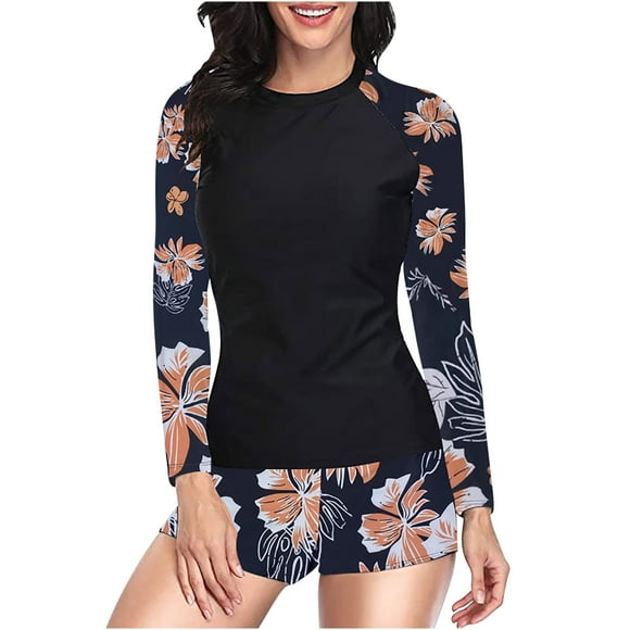 Liquidation de Maillots de Bain d'Été pour Femmes AKAFMK Maillot de Bain une Pièce pour Femmes, Maillots de Bain Grande Taille avec Contrôle du Ventre pour Femmes, Maillot de Bain d'Été à Manches Longues et Shorts Imprimés Confortables avec Protection Solaire Ensemble Deux Pièces