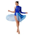 thumbnail image 2 of iiniim Women Lyrical Performance Asymmetrical Split Leotard Dress Modern Dance Costume Blue L, 2 of 7