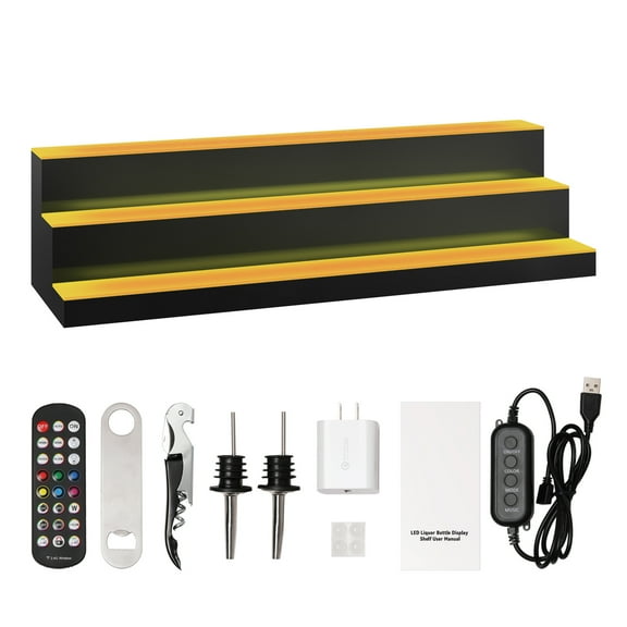 KFFKFF LED Lighted Liquor Bottle Display Bar Shelf RF & App Control 40" 3-Step