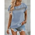 thumbnail image 5 of Women T Shirt Hollow Out Round Neck Plain Casual Comfortable Short Sleeve Top for Home Daily Leisure Light Blue XL, 5 of 8