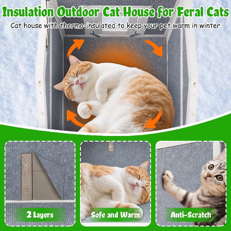 PETSCOSSET Insulated Outdoor Cat House Weatherproof Feral Cat Shelter with Raised Base