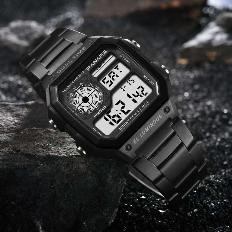 PANARS Men Digital Sports Watch Dual Time Mode Male Business Watches Date Week Alarm Clock Backlight Count Down 50M Waterproof Men s Fashion Wristband for Daily Life Work Men s Gifts Walmart