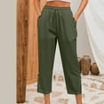 thumbnail image 5 of Frostluinai Linen Capris for Women Drawstring High Elastic Waisted Lace Harem Pants Wide Leg Solid Color Lounge Cropped Pants with Pockets, 5 of 9