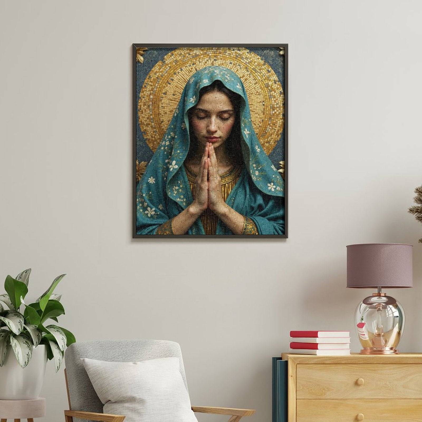 Paint By Numbers Kit for Adults Beginner - DIY Woman Praying Mosaic Art Canvas Painting Kits for Adults, Frameless Paint By Number for Adults for Home Wall Decor 16x20 Inch