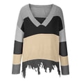 thumbnail image 4 of Suéteres Para Mujer Otoño Invierno Suéteres Recortados Suéter A Rayas Corto Cuello en V Empalme Suéter Recreativo Tejido de Manga Larga Tops Odeerbi ODB175375, 4 of 5