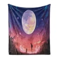 thumbnail image 1 of Fantasy Soft Flannel Fleece Throw Blanket, Young Woman with a Dog Under Huge Moon Starry Sky Celestial Friendship Art, Cozy Plush for Indoor and Outdoor Use, 70" x 90", Navy Coral, by Ambesonne, 1 of 6