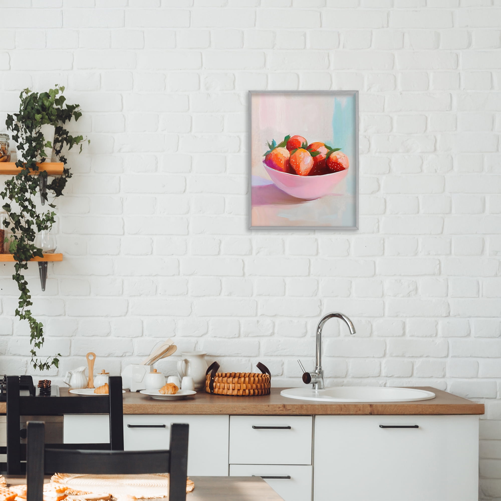 Stupell Industries Pastel Bowl of Strawberries Gray Framed Giclee Art, design by The Prints Vibe