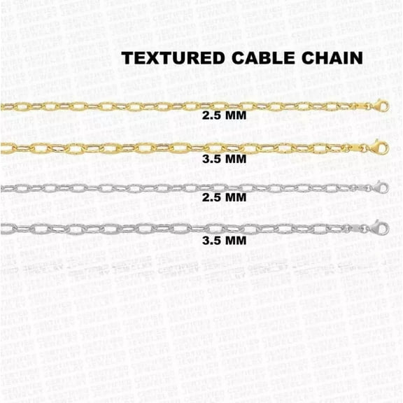 14k Yellow Gold or White Gold Textured Oval Cable Link Pendant Chain 2.5mm, 3.5