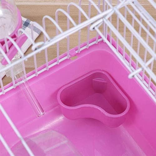 Small Pet Hamster Cage with Running Wheel Water Bottle Food Basin Portable Carrier House Mice Home Habitat for Going Out, Traveling (Pink)