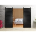 thumbnail image 3 of Sturdy Double Barn Door 56 x 80 inches with | Planum 0210 Matte Black with Frosted Glass | 13FT Rail Hangers Heavy Set | Solid Panel Interior Doors, 3 of 6