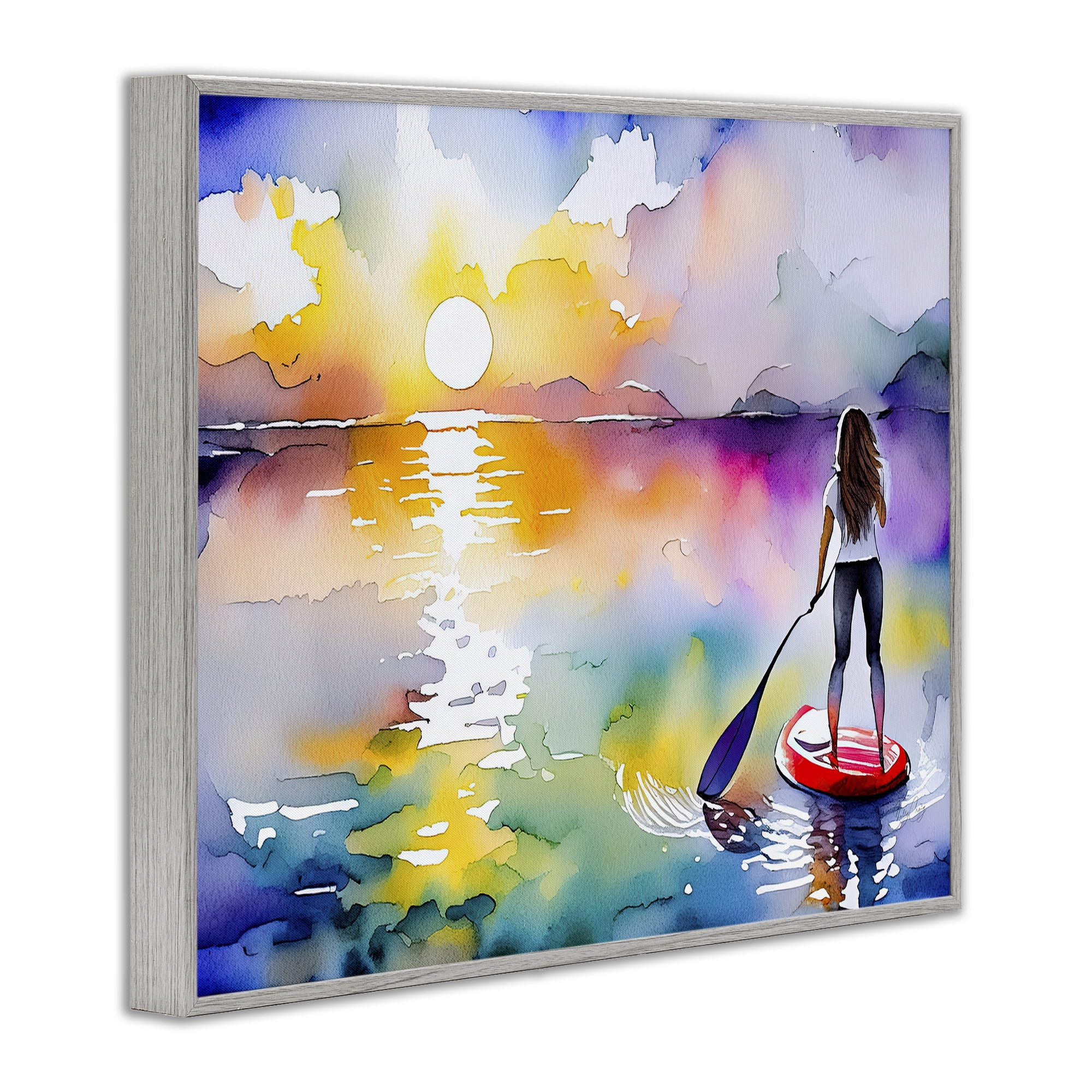 Stupell Industries Sunset Paddle Drift Gray Framed Giclee Art, design by Shelly Craig