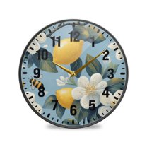 Yayeee Wall Clock Battery Operated 9.5" Silent Non-Ticking for Living Room, Lemon Pattern