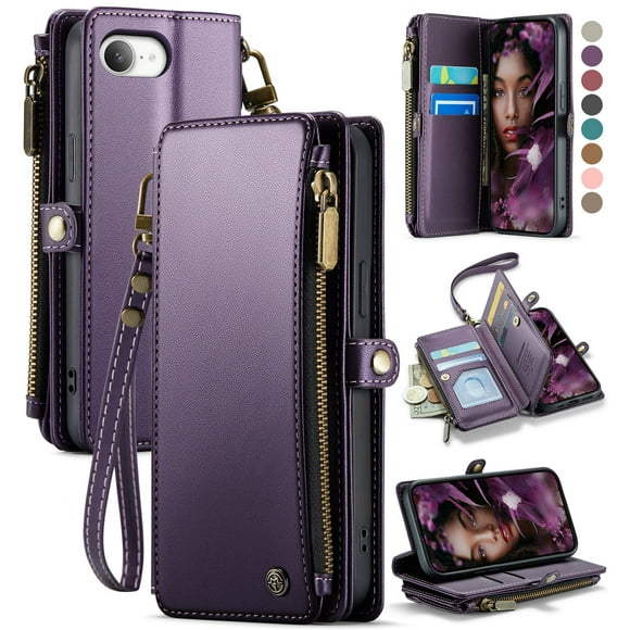Funda de teléfono Wallet Defense para iPhone 16E 2025, color morado
