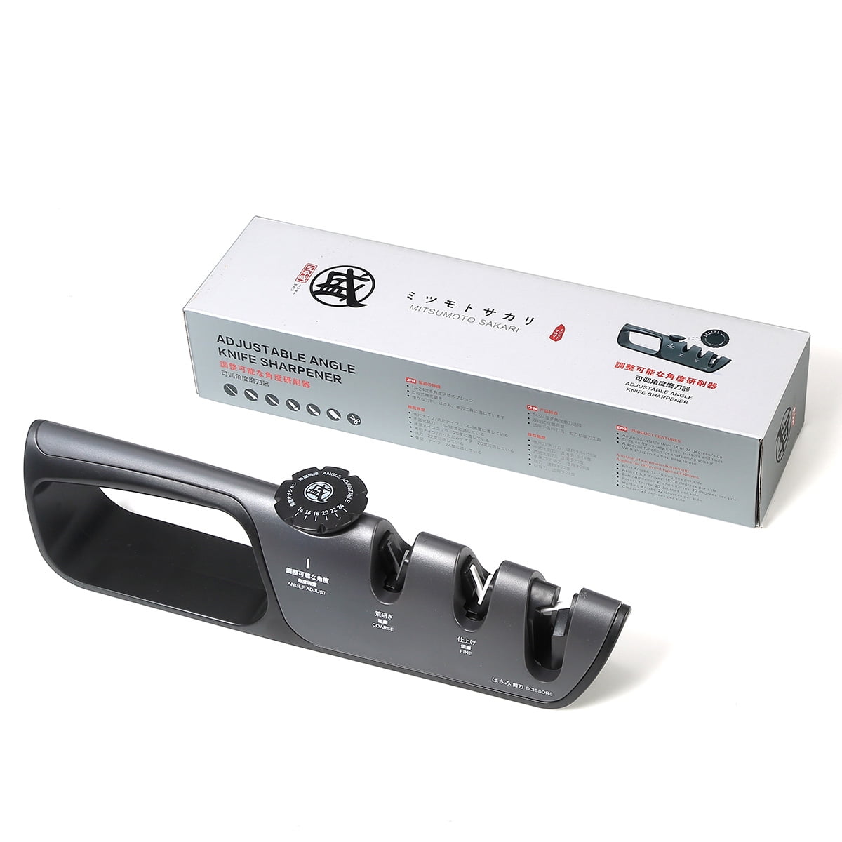 MITSUMOTO SAKARI Knife Sharpener, Japanese kitchen Knife Sharpener with Adjustable Angle Knob