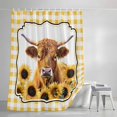 thumbnail image 4 of Yellow Yak Shower Curtain Set, Waterproof Shower Curtains for Bathroom, Sunflowers Checkered Elegant Pastoral Buffalo Washable Fabric Cloth Bath Curtain for Bathtub Decoration with Hooks 48x72 Inches, 4 of 9