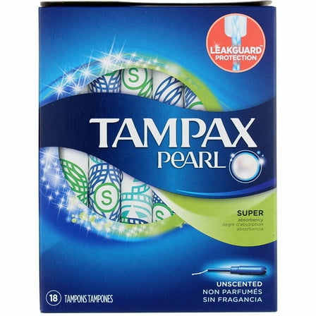 Tampax Pearl Plastic Tampons, Super, Unscented, 18 Ct (1 Pack)